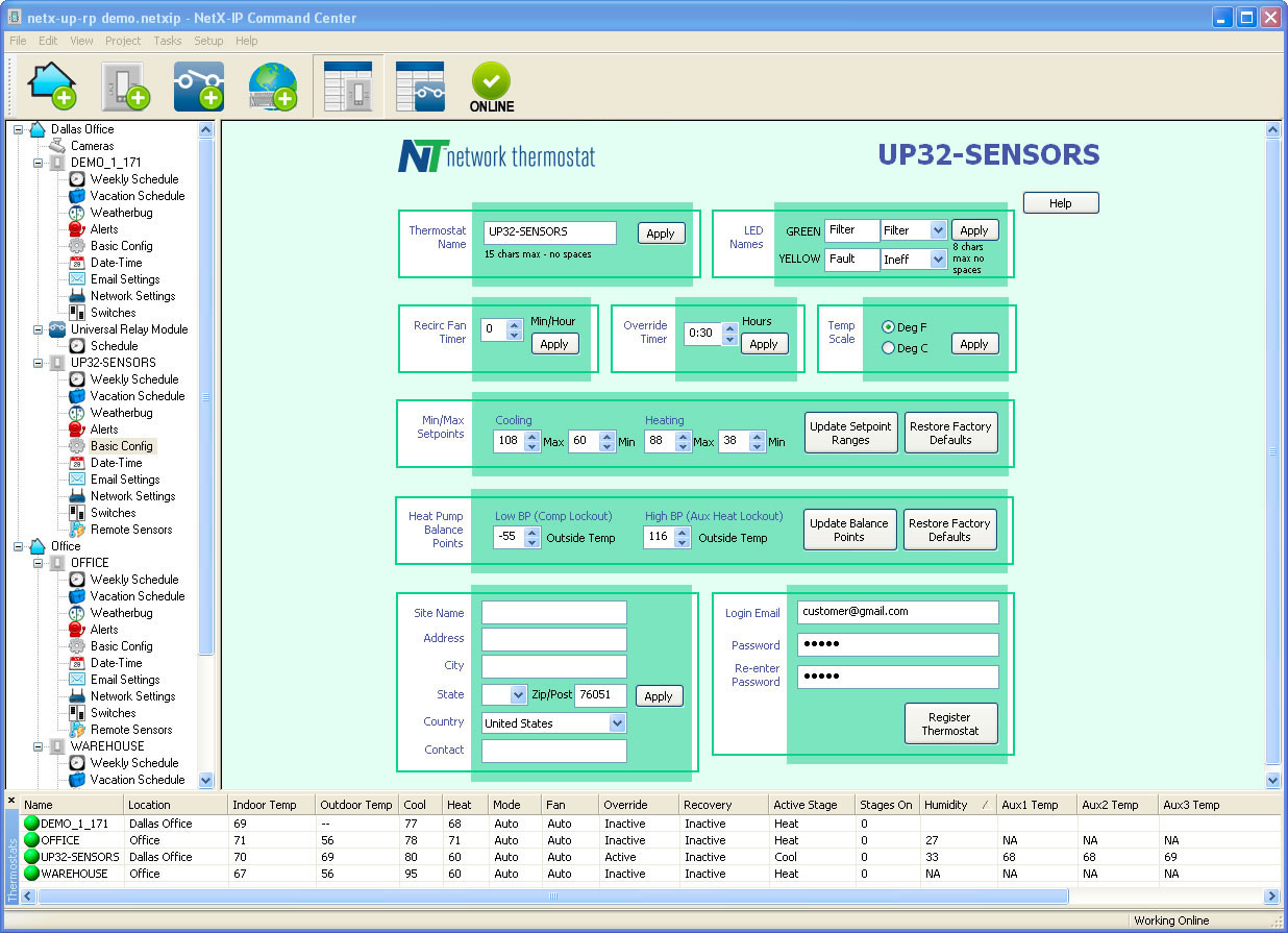 Thermostat Configuration Window