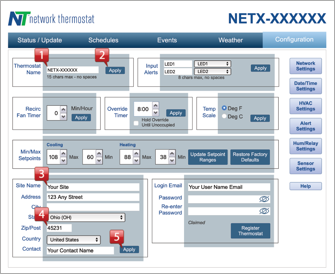 Network Thermostat Basic Config Page